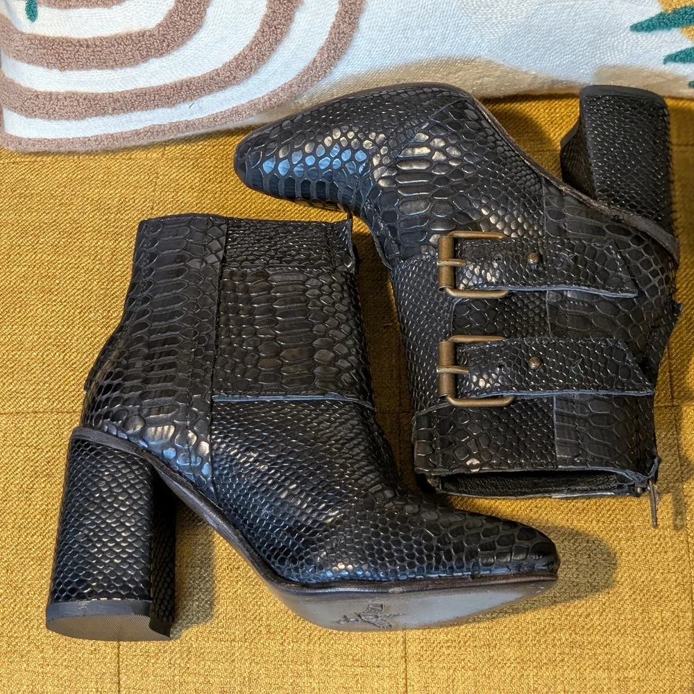 Freebird by Steven Black Faux Snakeskin Buckle Ankle Boots - Picture 4 of 8